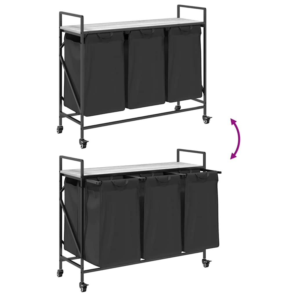 Cesto Portabiancheria 3 Scomparti con Ruote Grigio Sonoma