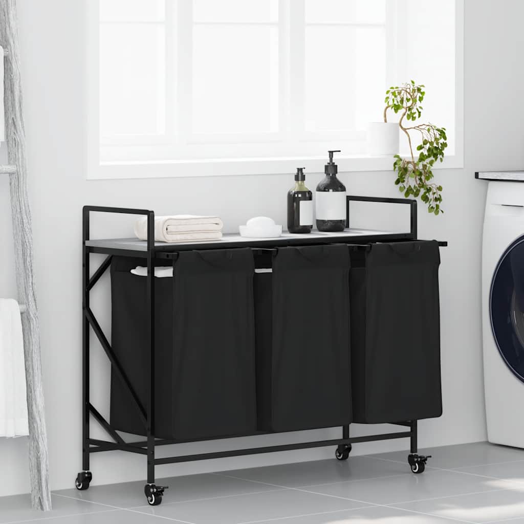 Cesto Portabiancheria 3 Scomparti con Ruote Grigio Sonoma