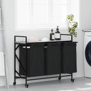 Cesto Portabiancheria 3 Scomparti con Ruote Grigio Sonoma