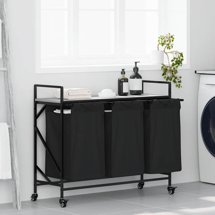 Cesto Portabiancheria 3 Scomparti con Ruote Grigio Sonoma