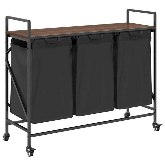 vidaXL Cesto della Biancheria 3 Scomparti con Ruote Rovere Marrone