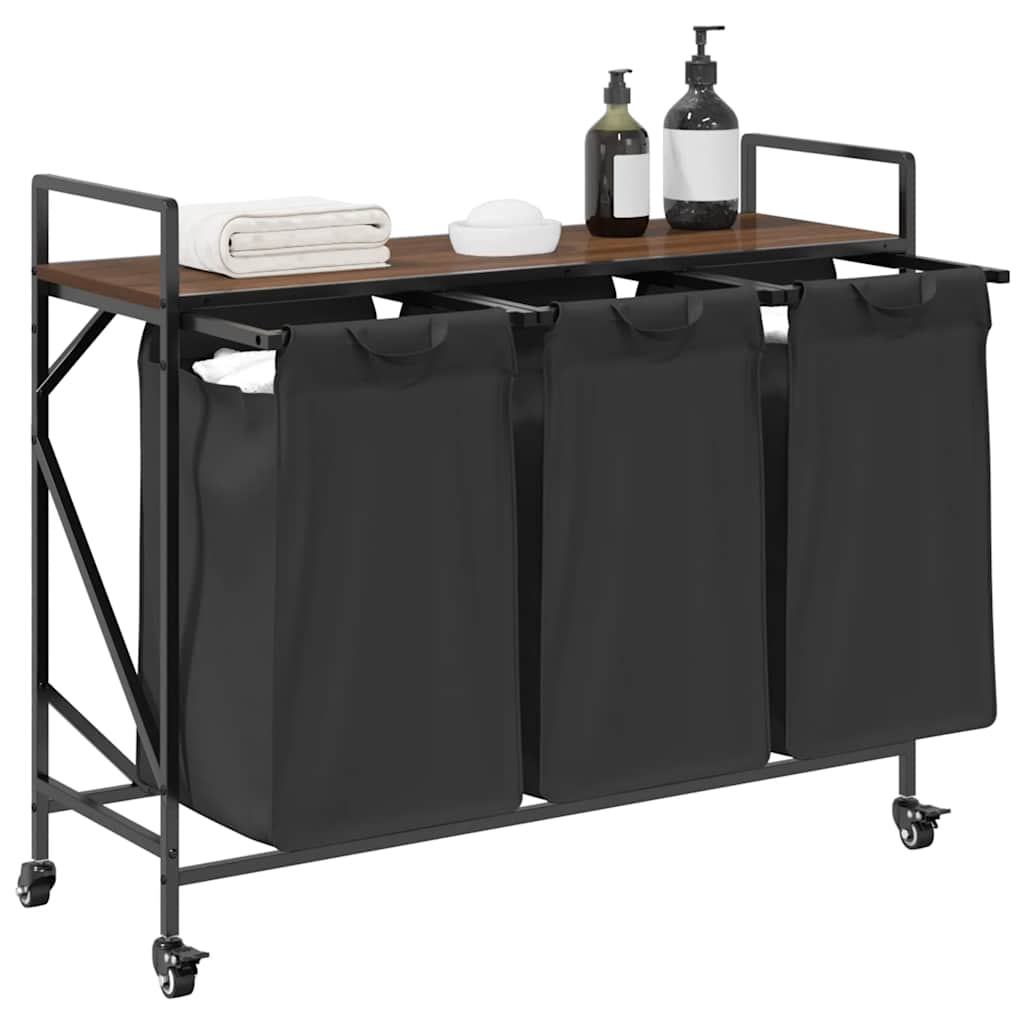 Cesto della Biancheria 3 Scomparti con Ruote Rovere Marrone 859094