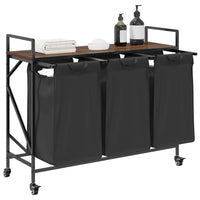 Cesto della Biancheria 3 Scomparti con Ruote Rovere Marrone 859094