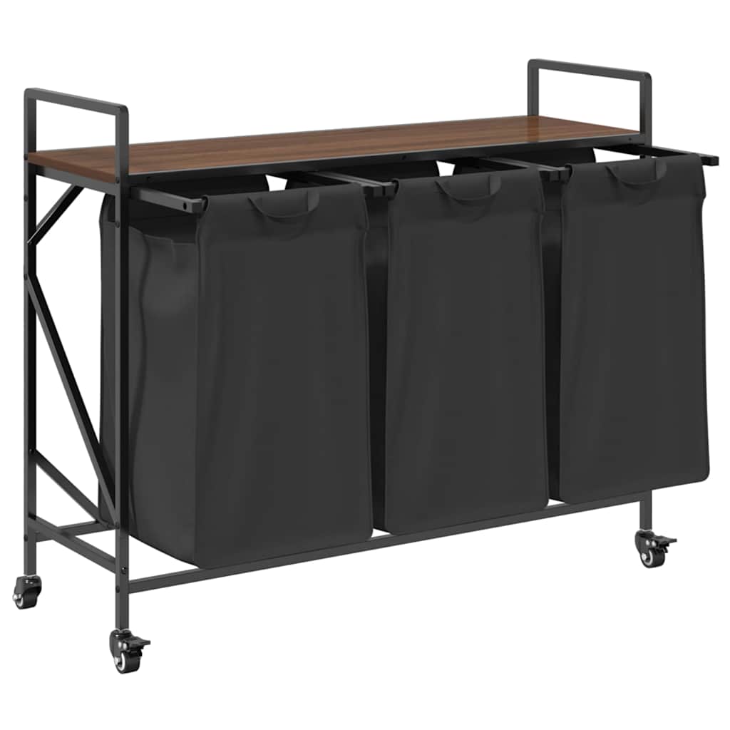 Cesto della Biancheria 3 Scomparti con Ruote Rovere Marrone 859094