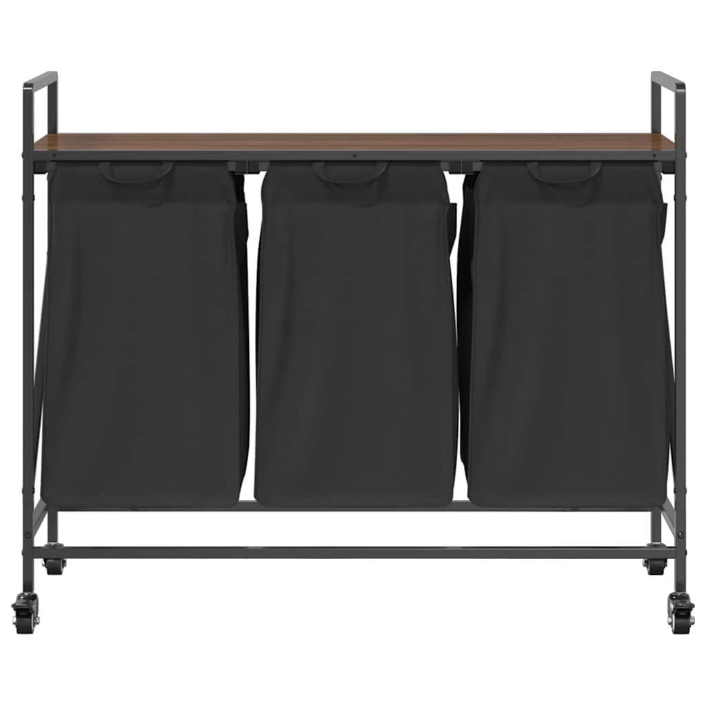 vidaXL Cesto della Biancheria 3 Scomparti con Ruote Rovere Marrone