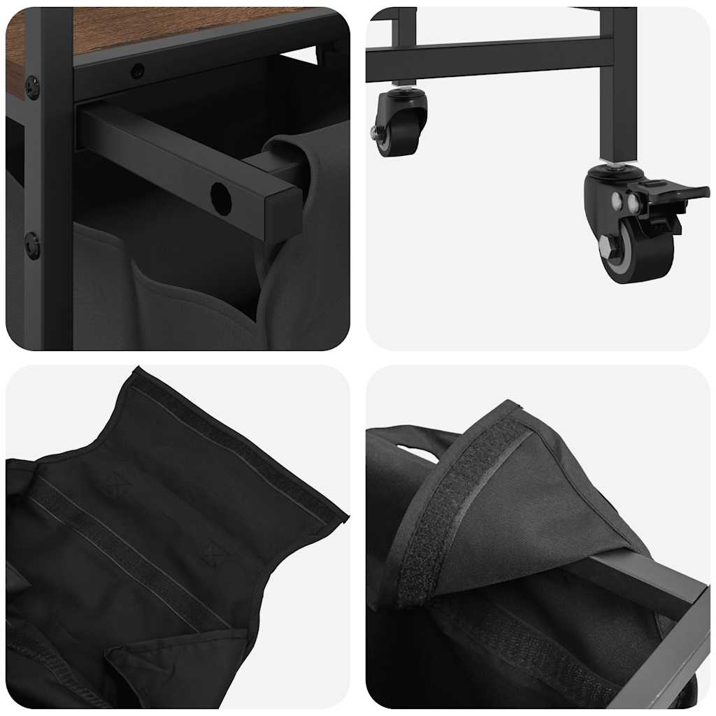 vidaXL Cesto della Biancheria 3 Scomparti con Ruote Rovere Marrone