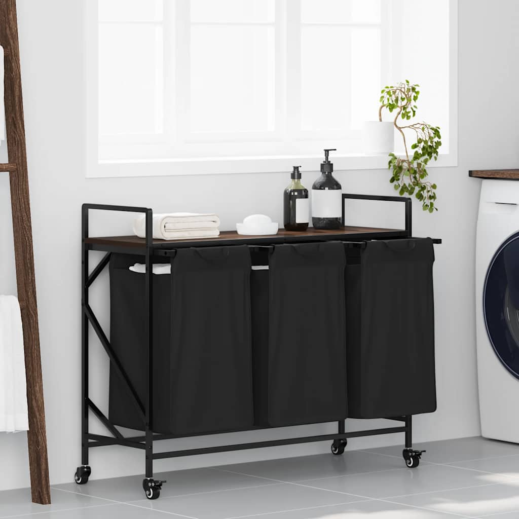 Cesto della Biancheria 3 Scomparti con Ruote Rovere Marrone 859094