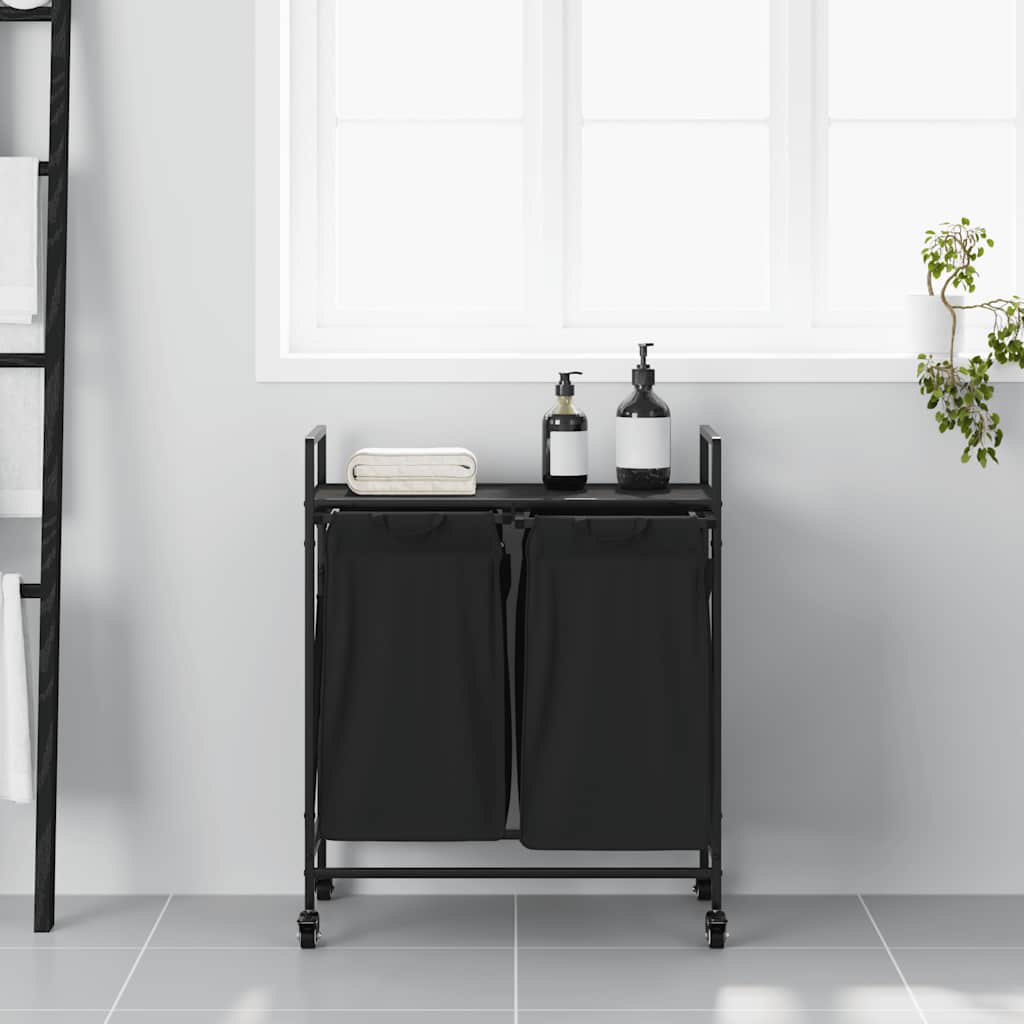 Cesto Portabiancheria 2 Scomparti con Ruote Rovere Nero 859095