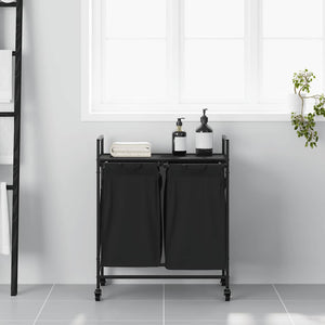 Cesto Portabiancheria 2 Scomparti con Ruote Rovere Nero 859095
