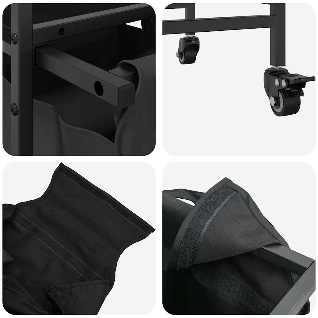 Cesto Portabiancheria 2 Scomparti con Ruote Rovere Nero 859095