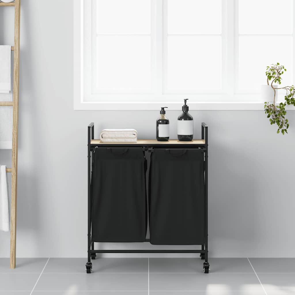 Cesto Portabiancheria 2 Scomparti con Ruote Rovere Sonoma 859096