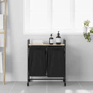 Cesto Portabiancheria 2 Scomparti con Ruote Rovere Sonoma 859096