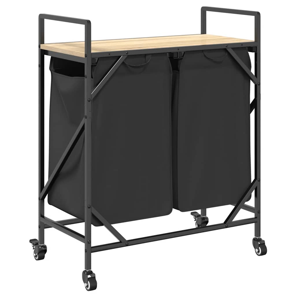 vidaXL Cesto Portabiancheria 2 Scomparti con Ruote Rovere Sonoma