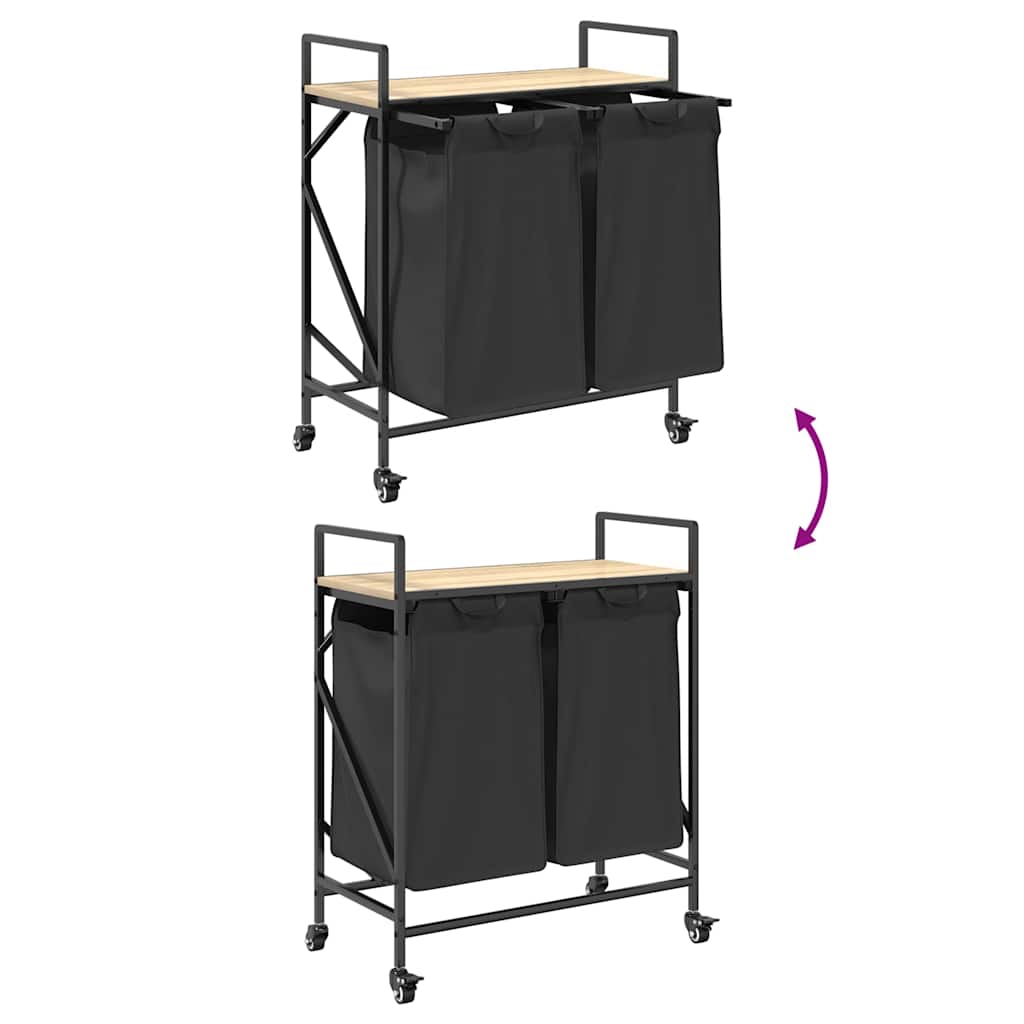 Cesto Portabiancheria 2 Scomparti con Ruote Rovere Sonoma 859096