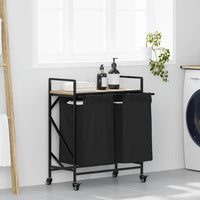 vidaXL Cesto Portabiancheria 2 Scomparti con Ruote Rovere Sonoma