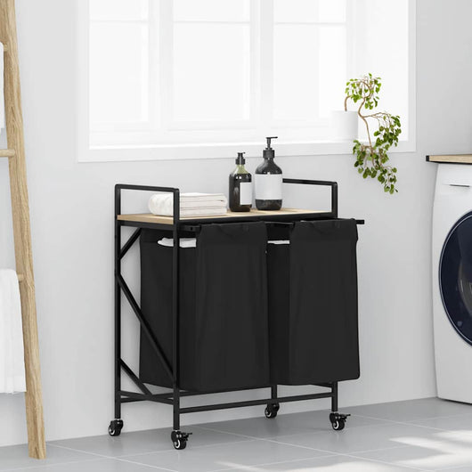 vidaXL Cesto Portabiancheria 2 Scomparti con Ruote Rovere Sonoma