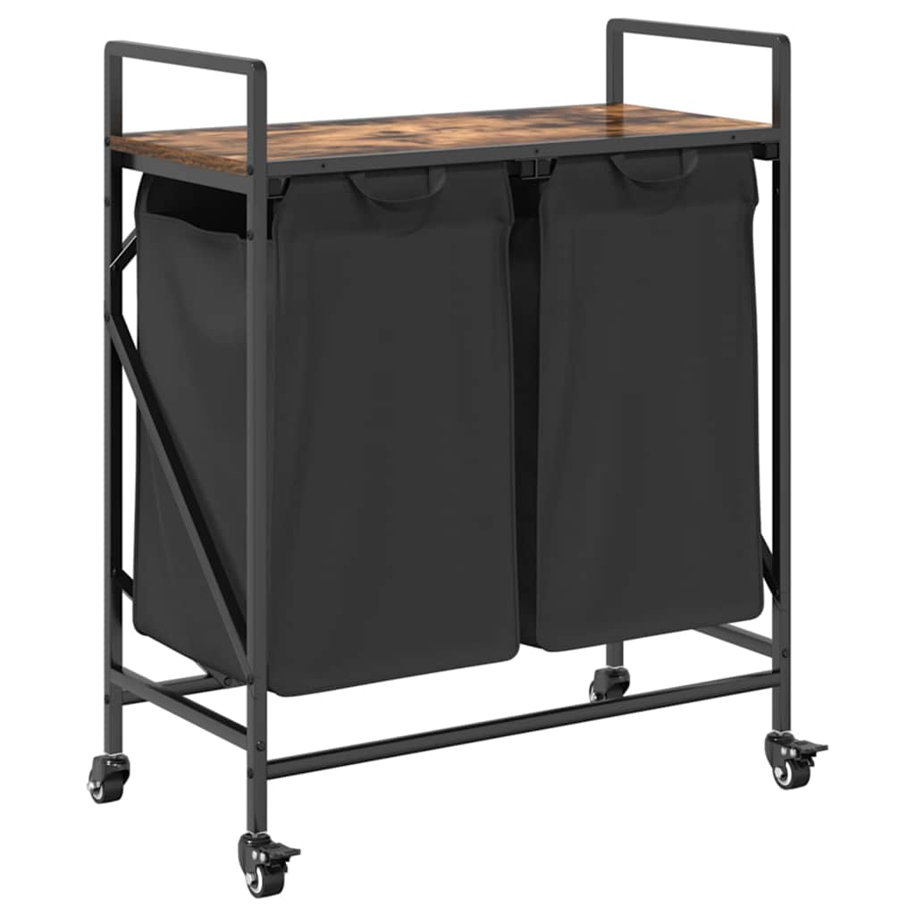 Cesto Portabiancheria 2 Scomparti con Ruote Rovere Fumo 859097