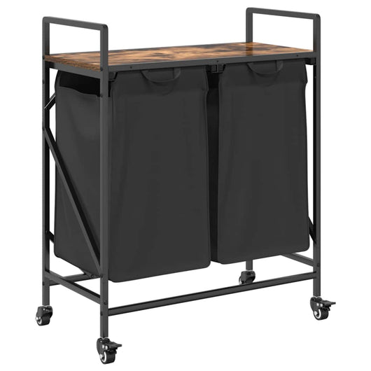 Cesto Portabiancheria 2 Scomparti con Ruote Rovere Fumo 859097