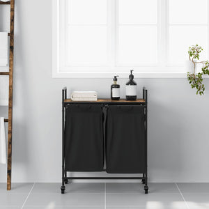 Cesto Portabiancheria 2 Scomparti con Ruote Rovere Fumo 859097