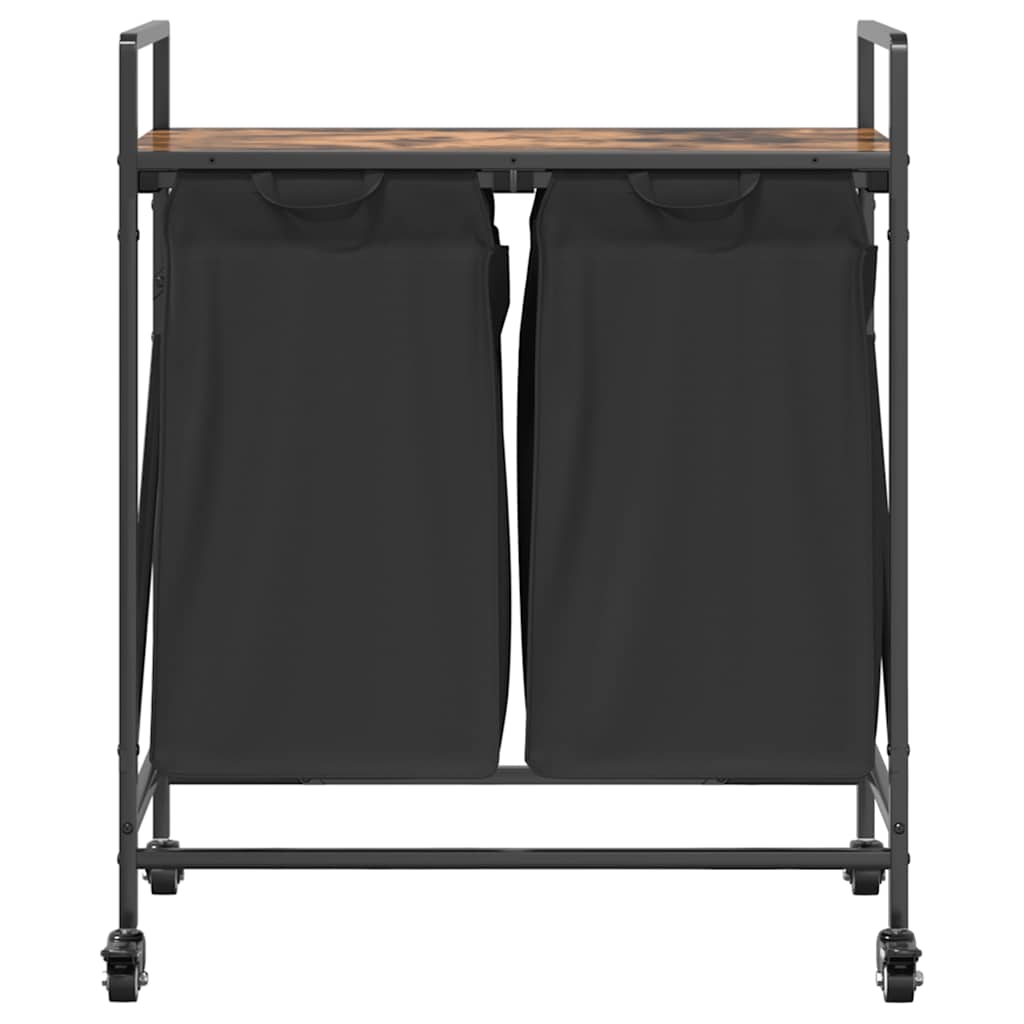 Cesto Portabiancheria 2 Scomparti con Ruote Rovere Fumo 859097