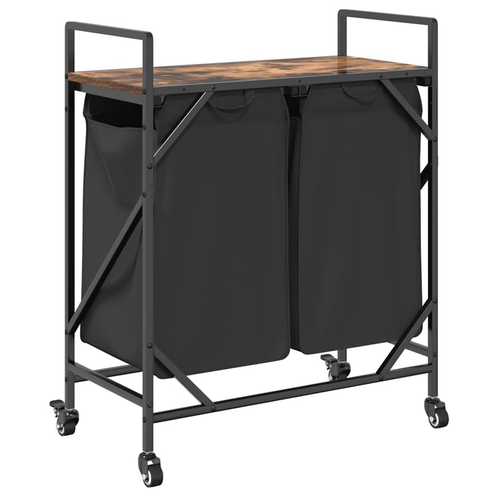 Cesto Portabiancheria 2 Scomparti con Ruote Rovere Fumo 859097