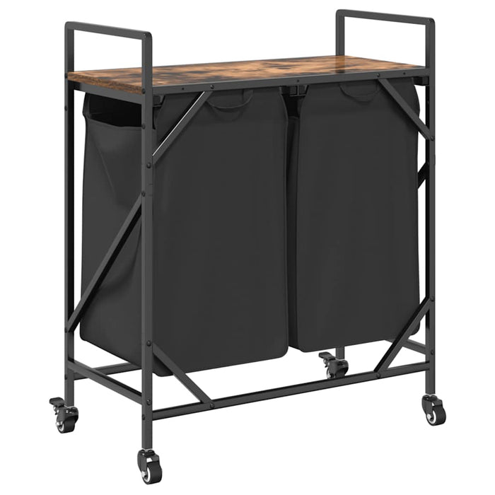 Cesto Portabiancheria 2 Scomparti con Ruote Rovere Fumo 859097