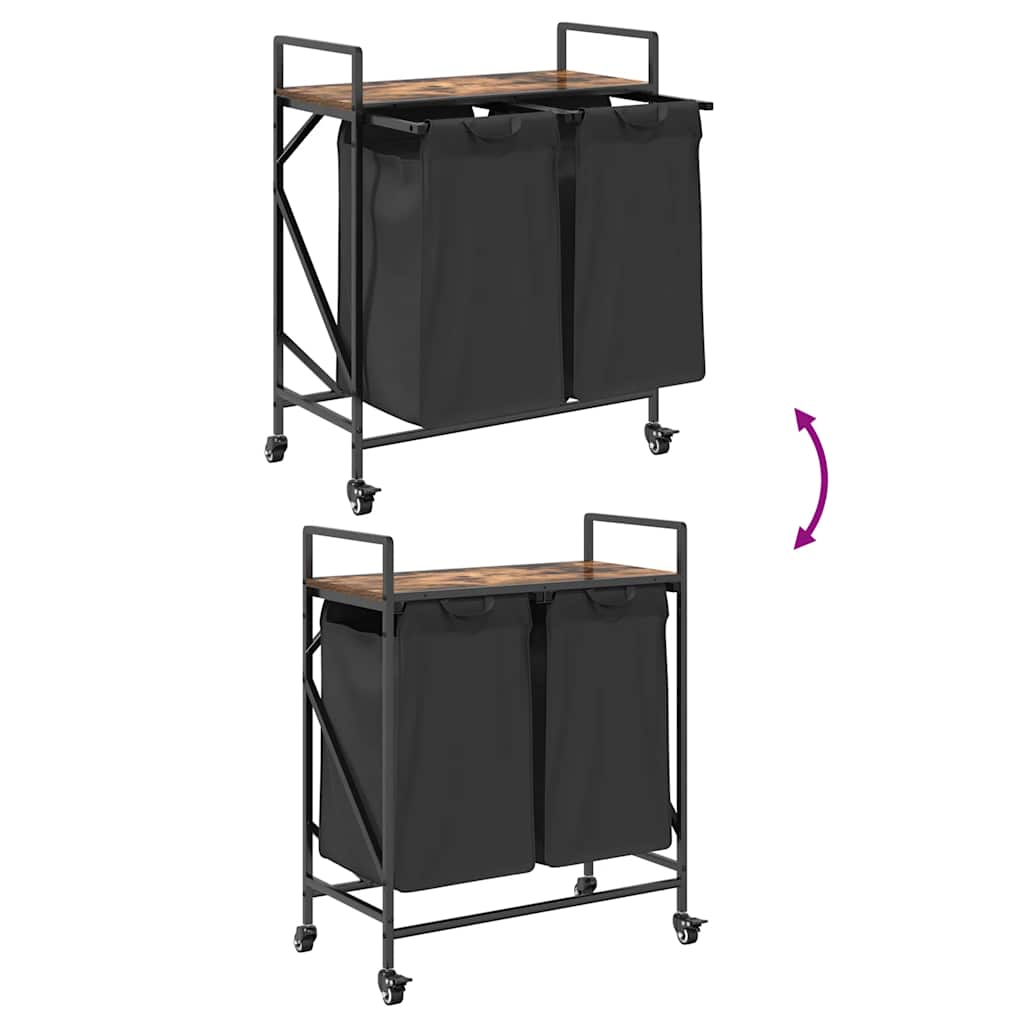 Cesto Portabiancheria 2 Scomparti con Ruote Rovere Fumo 859097