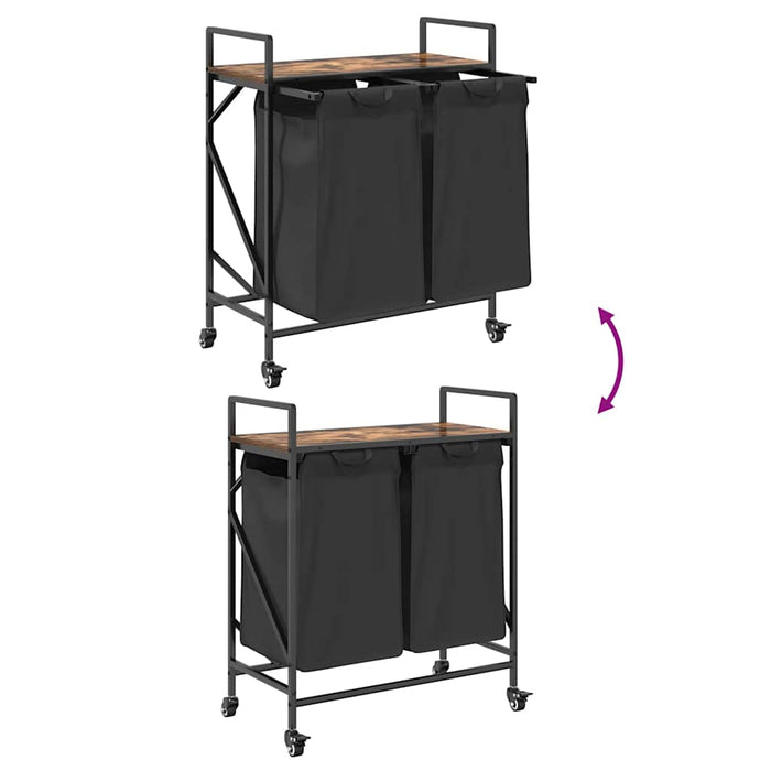 Cesto Portabiancheria 2 Scomparti con Ruote Rovere Fumo 859097