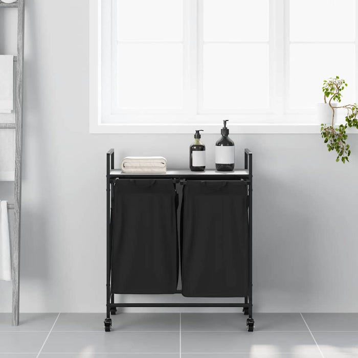 Cesto della Biancheria 2 Scomparti con Ruote Grigio Sonoma 859098