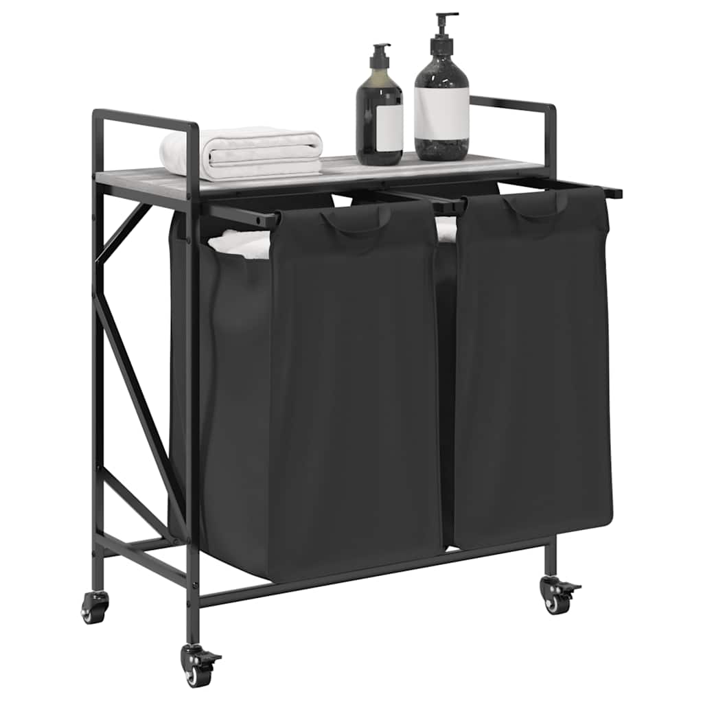 Cesto della Biancheria 2 Scomparti con Ruote Grigio Sonoma 859098