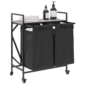 Cesto della Biancheria 2 Scomparti con Ruote Grigio Sonoma 859098