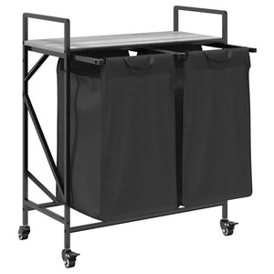 Cesto della Biancheria 2 Scomparti con Ruote Grigio Sonoma