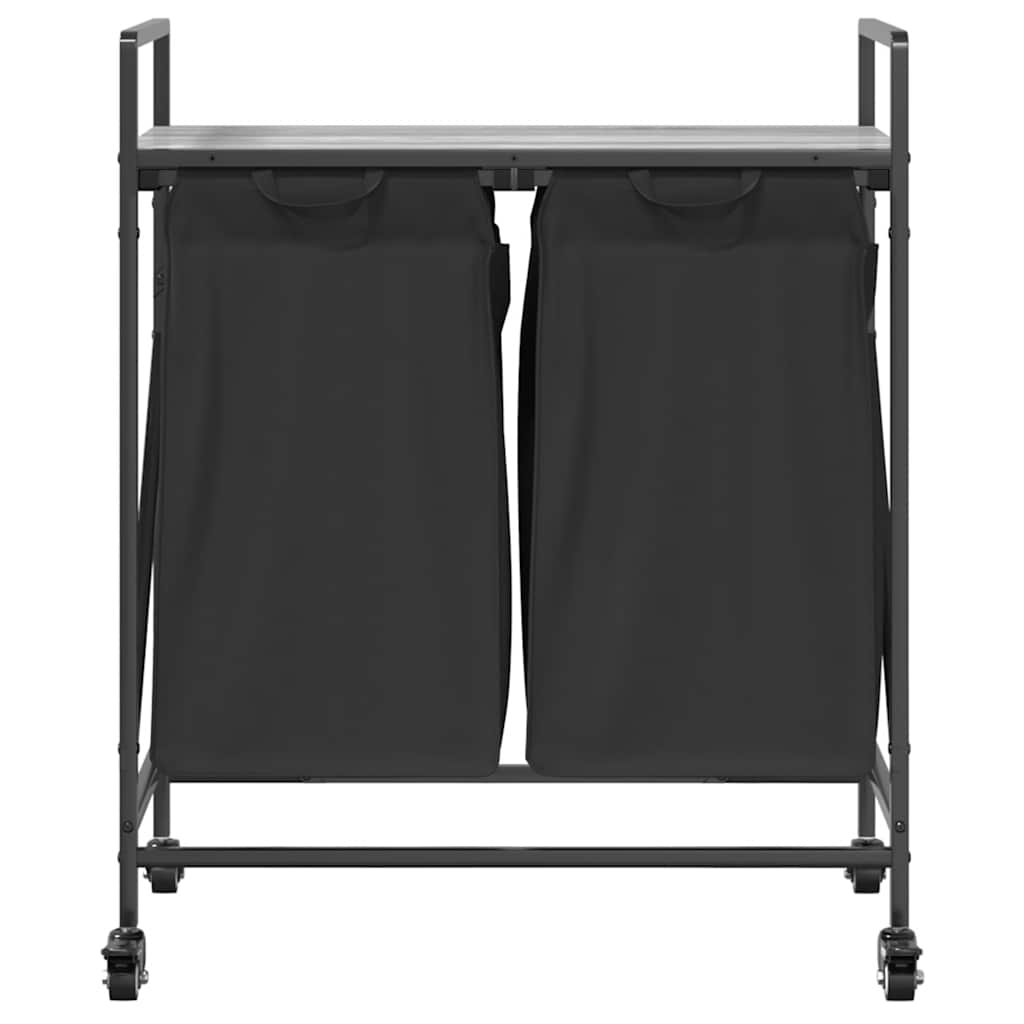 Cesto della Biancheria 2 Scomparti con Ruote Grigio Sonoma