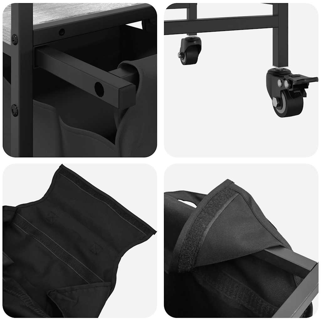 Cesto della Biancheria 2 Scomparti con Ruote Grigio Sonoma