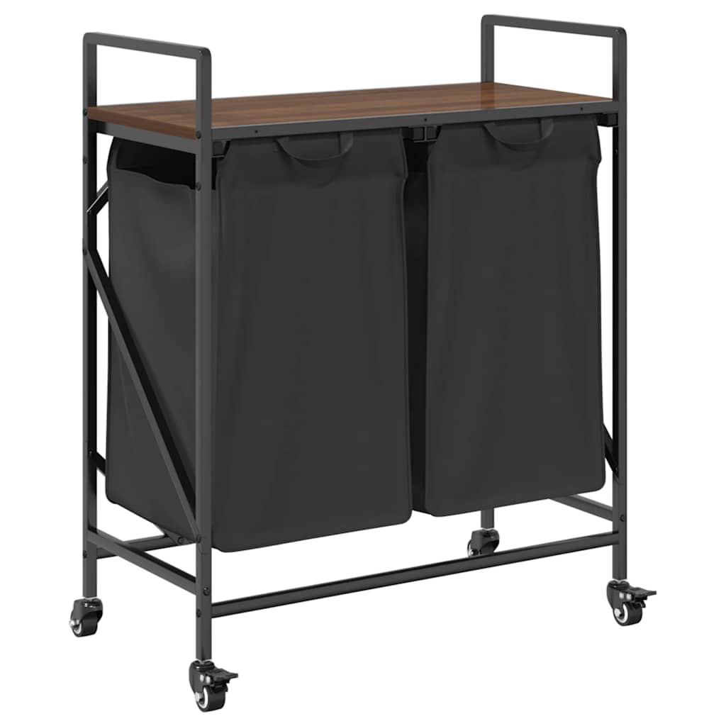 Cesto Portabiancheria 2 Scomparti con Ruote Rovere Marrone 859099