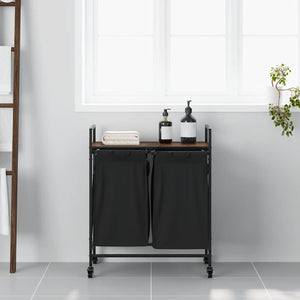 Cesto Portabiancheria 2 Scomparti con Ruote Rovere Marrone 859099