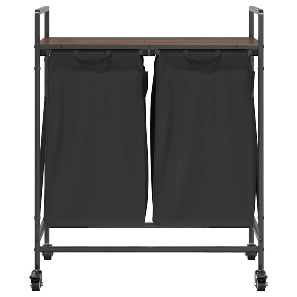 Cesto Portabiancheria 2 Scomparti con Ruote Rovere Marrone