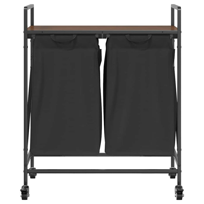 Cesto Portabiancheria 2 Scomparti con Ruote Rovere Marrone