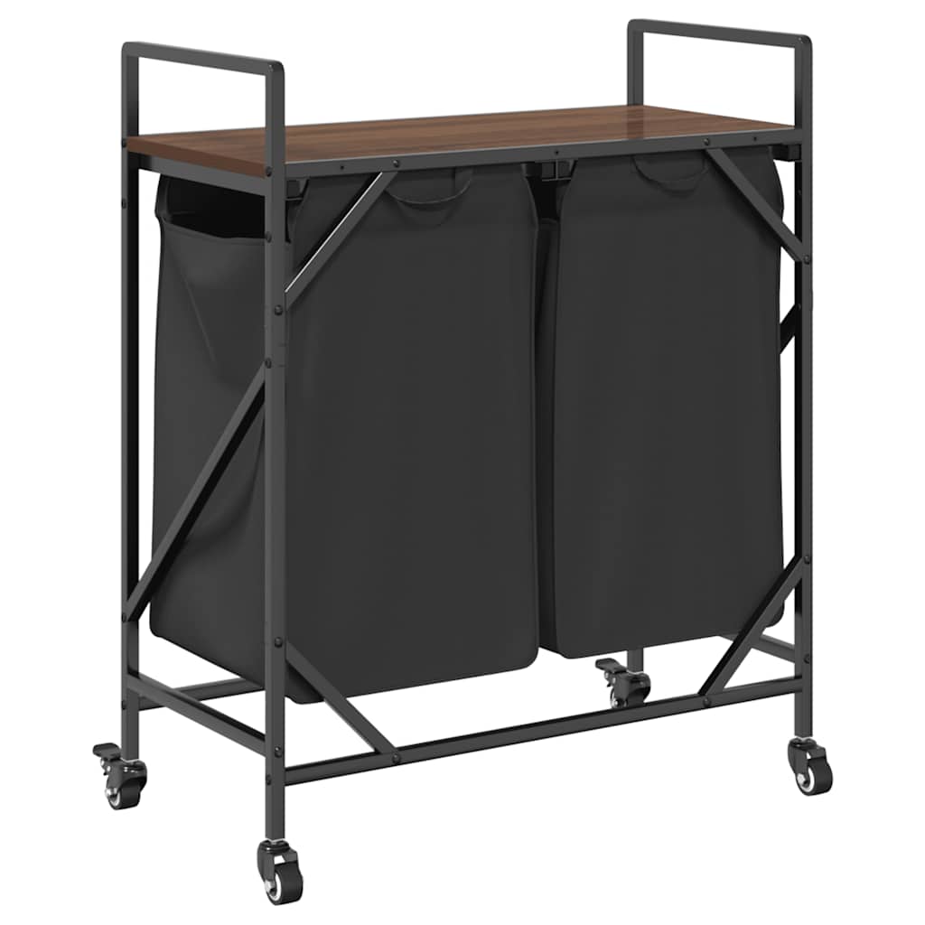 Cesto Portabiancheria 2 Scomparti con Ruote Rovere Marrone 859099