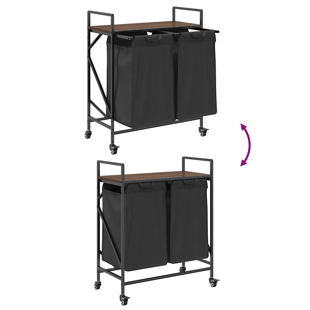 Cesto Portabiancheria 2 Scomparti con Ruote Rovere Marrone