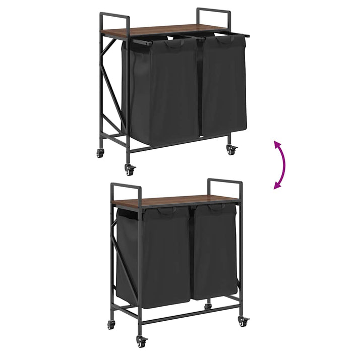 Cesto Portabiancheria 2 Scomparti con Ruote Rovere Marrone