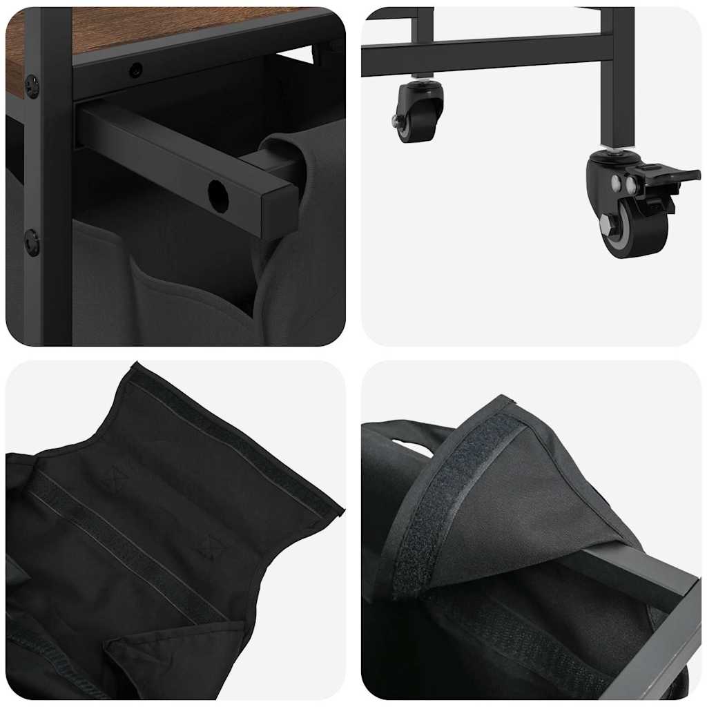 Cesto Portabiancheria 2 Scomparti con Ruote Rovere Marrone 859099