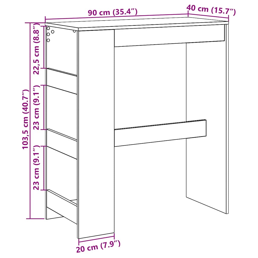 Tavolo Bar con Rastrelliera Rovere Nero 90x40x103,5 cm 868076