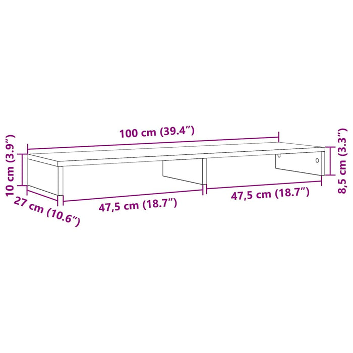 Supporto per Monitor Rovere Nero 100x27x10cm in Legno di Pino 868084