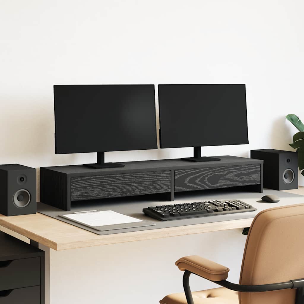 vidaXL Supporto Monitor con Cassetti Rovere Nero 100x27x15 cm