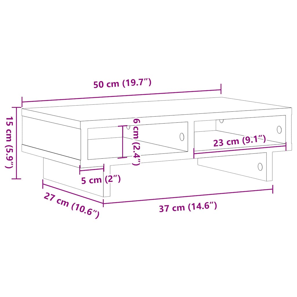 Supporto per Monitor Rovere Nero 50x27x15 cm in Truciolato 868088