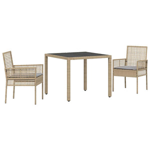 Set da Pranzo per Giardino 3 pcs Beige Poly Rattan 3334879