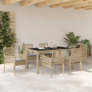 Set da Pranzo per Giardino 7 pcs Beige Poly Rattan 3334882