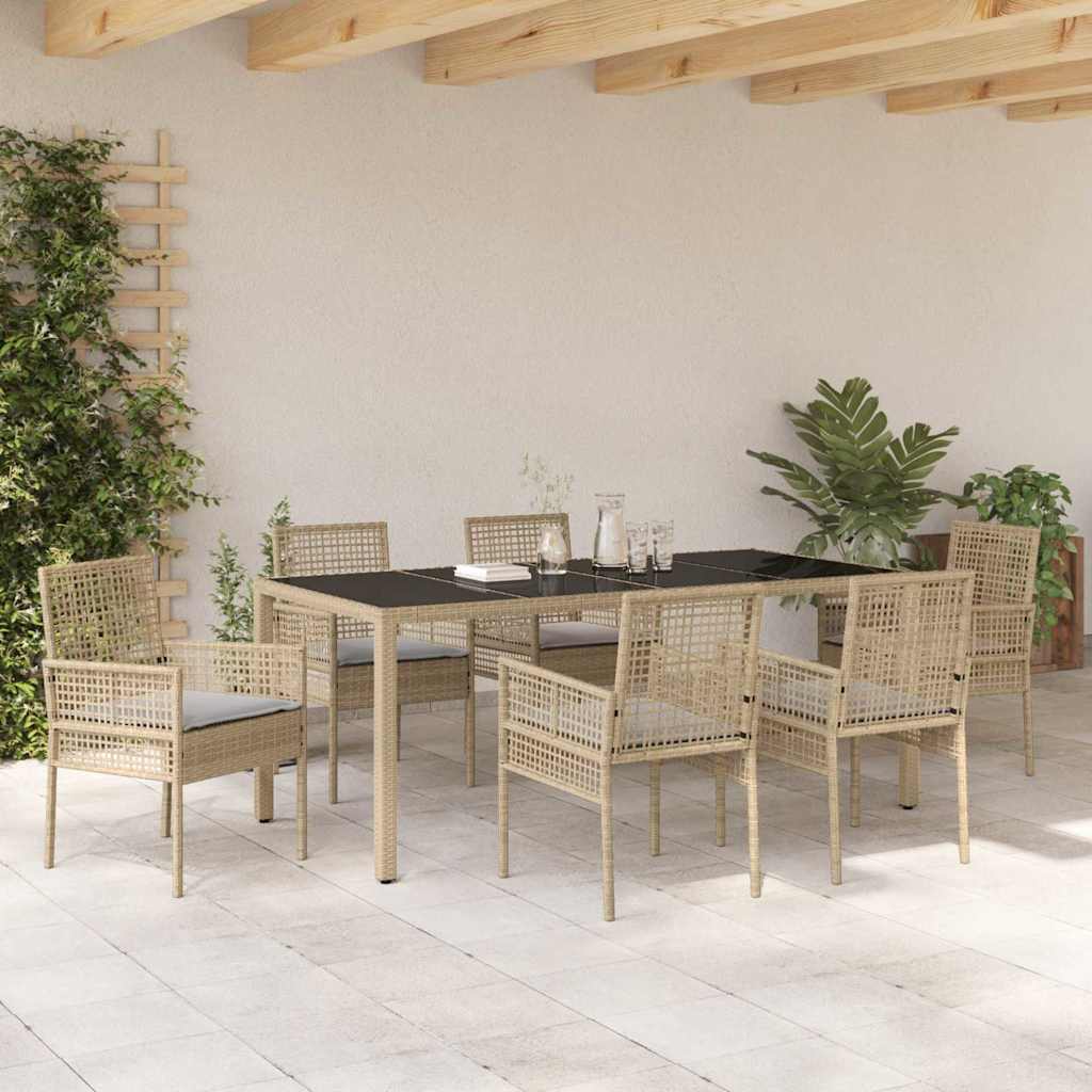 Set da Pranzo per Giardino 7 pcs Beige Poly Rattan 3334883