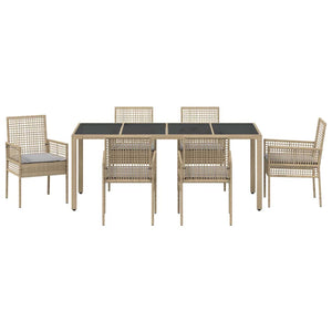Set da Pranzo per Giardino 7 pcs Beige Poly Rattan 3334883